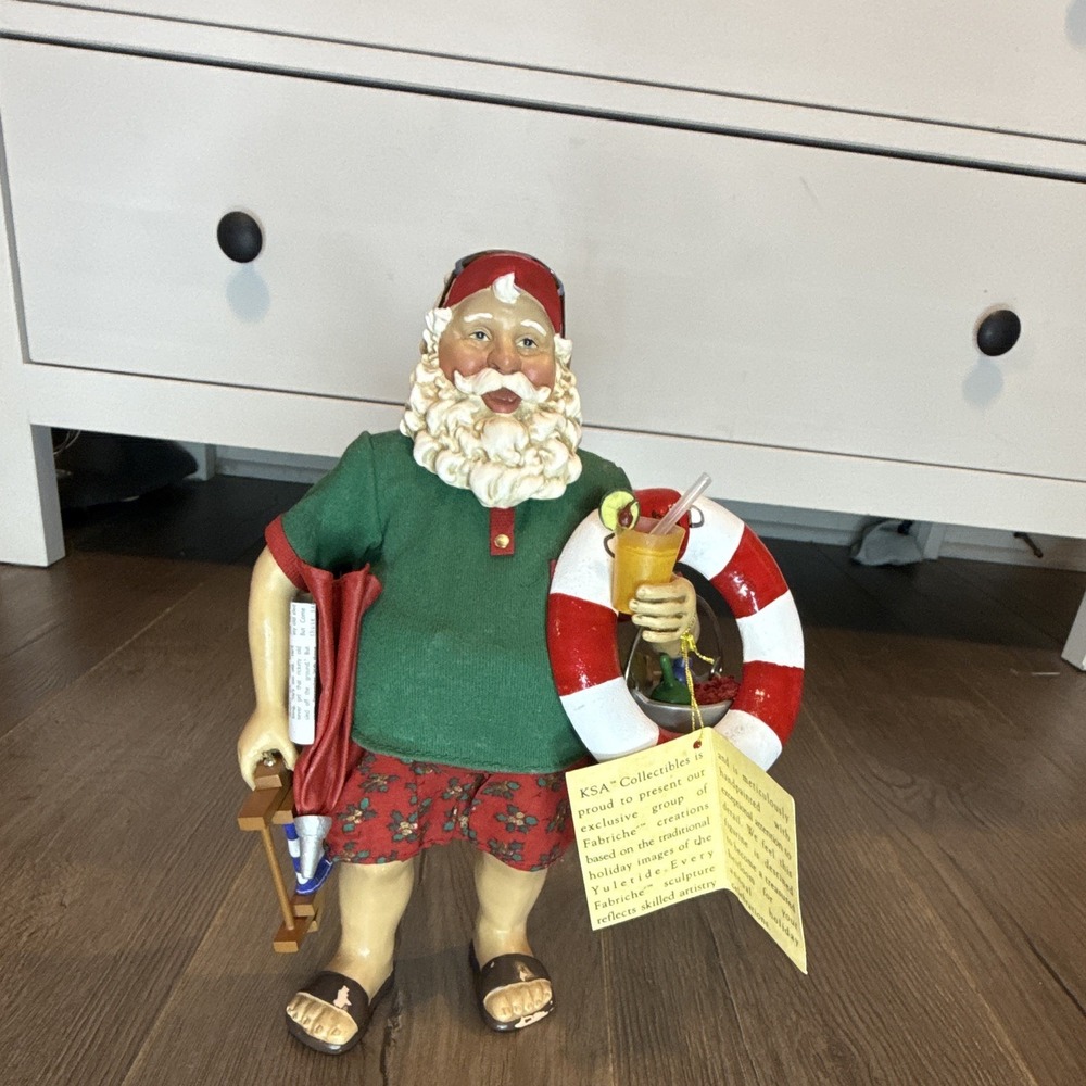 KSA Collectibles Fabriché Santa Beach Holiday Figurine Hand Painted w/ Tag